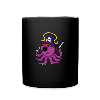 Pirat Oktopus Geschenk Kindermotiv Tintenfisch - Tasse einfarbig - Schwarz - Vorne