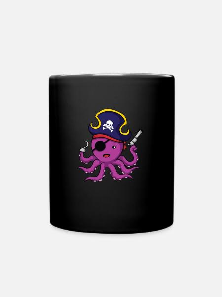 Pirat Oktopus Geschenk Kindermotiv Tintenfisch - Tasse einfarbig - Schwarz