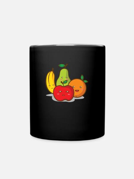 Kawaii Obst Frucht Banane Apfel Birne Orange - Tasse einfarbig - Schwarz