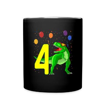 4th birthday dinosaur 4 years old - Full Colour Mug - black - Front