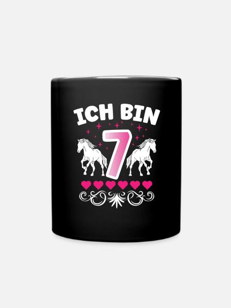 7. Geburtstag pferd Mädchen 7 Jahre alt - Tasse einfarbig - Schwarz