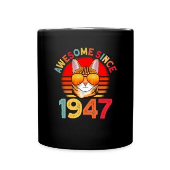 Génial depuis 1947 Cat 75th Birthday Gift - Mug uni - noir - Devant