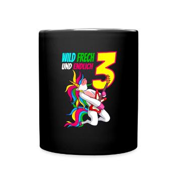 Wild Frech Endlich 3 - 3. Geburtstag Geschenk - Tasse einfarbig - Schwarz - Vorne