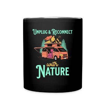 Verbinden Sie sich wieder mit der Natur Humor Camping und Van - Tasse einfarbig - Schwarz - Vorne