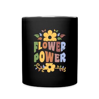 Flower Power Hippie 1960's Retro Flowers - Full Colour Mug - black - Front