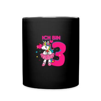 ich bin 3 Einhorn 3. Geburtstag Geschenk - Tasse einfarbig - Schwarz - Vorne