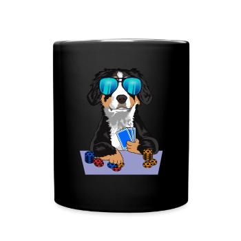 Berner Sennenhund spielt Poker - Tasse einfarbig - Schwarz - Vorne