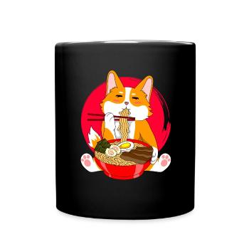 Kawaii Anime Japanese Noodles Corgi Dog - Full Colour Mug - black - Front