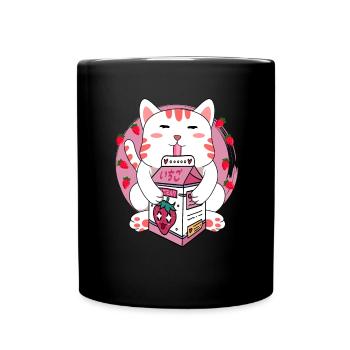 Lait de fraise de chat - Anime Bubble Tea boba cat - Mug uni - noir - Devant