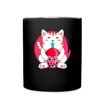 Chat avec tee boba - Anime Bubble tea boba cat - Mug uni - noir - Devant