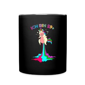 ich bin 29 plus pupsender Einhorn 30. Geburtstag - Tasse einfarbig - Schwarz - Vorne