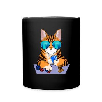 cat joue au poker - Mug uni - noir - Devant