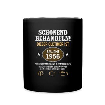 Schonend Behandeln Oldtimer Baujahr 1956 Geboren - Tasse einfarbig - Schwarz - Vorne