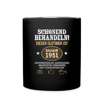 Schonend Behandeln Oldtimer Baujahr 1951 Geboren - Tasse einfarbig - Schwarz - Vorne