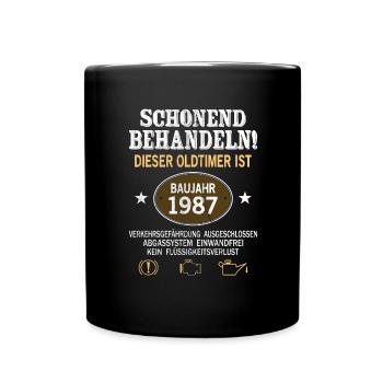 Schonend Behandeln Oldtimer Baujahr 1987 Geboren - Tasse einfarbig - Schwarz - Vorne