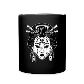 Schädel Skull Horror Skelett Halloween Geisha - Tasse einfarbig - Schwarz - Vorne