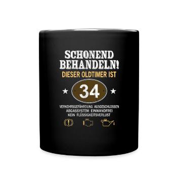 Schonend Behandeln Oldtimer Ist 34 Jahre 34. - Tasse einfarbig - Schwarz - Vorne