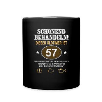 Schonend Behandeln Oldtimer Ist 57 Jahre 57. - Tasse einfarbig - Schwarz - Vorne