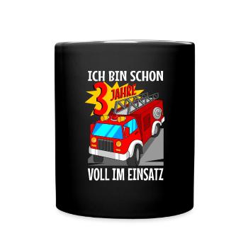 3 jahre Feuerwehrmann Feuerwehrauto 3. Geburtstag - Tasse einfarbig - Schwarz - Vorne