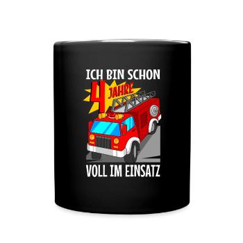 4 jahre Feuerwehrmann Feuerwehrauto 4. Geburtstag - Tasse einfarbig - Schwarz - Vorne
