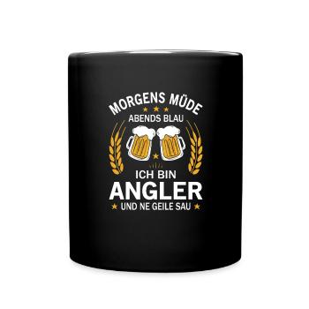 Morgens Müde Abends Blau Ich bin Angler - Tasse einfarbig - Schwarz - Vorne