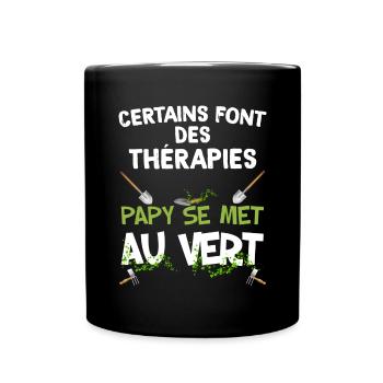 Grandpa therapy green humor man garden - Full Colour Mug - black - Front