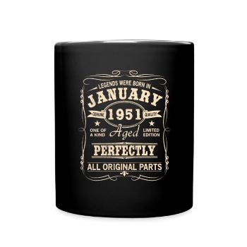 Vintage Jänner Januar 1951 Geburtstag - Tasse einfarbig - Schwarz - Vorne