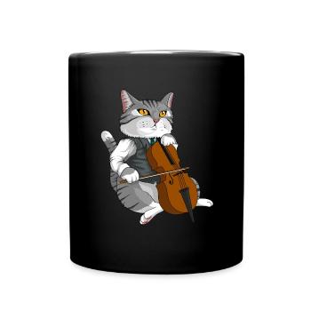 Cat Plays Cello Violin Musical Instrument - Full Colour Mug - black - Front