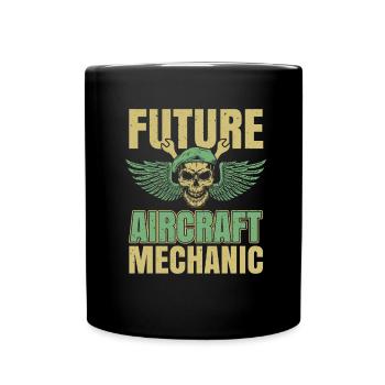 Flugzeug Mechaniker Schädel - Tasse einfarbig - Schwarz - Vorne