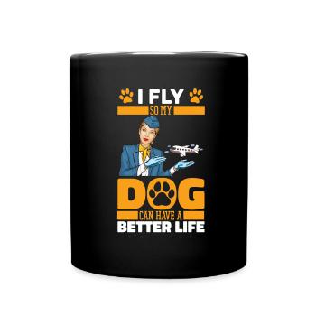 Flugbegleiter Stewardess Hund - Tasse einfarbig - Schwarz - Vorne