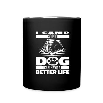 Zelt Camping Campen Hund - Tasse einfarbig - Schwarz - Vorne