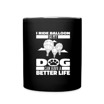 Heißluftballon Ballonfahren Hund - Tasse einfarbig - Schwarz - Vorne