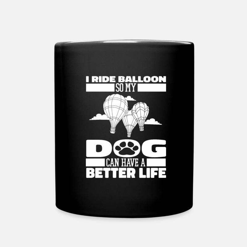 Hot Air Balloon Ballooning Dog - Full Colour Mug - black