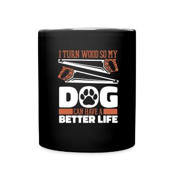 Woodturning Turner Dog - Full Colour Mug - black - Front