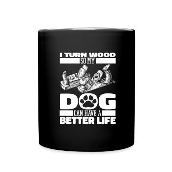 Woodturning Turner Dog - Full Colour Mug - black - Front