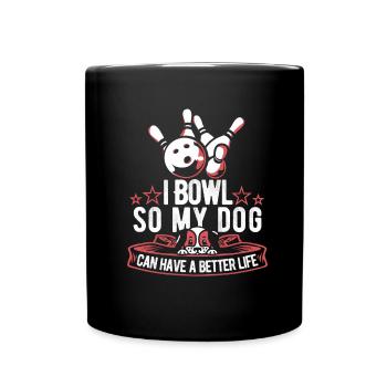 Bowling Bowlen Bowler Hund - Tasse einfarbig - Schwarz - Vorne