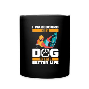 Wakeboard Wakeboarder Hund - Tasse einfarbig - Schwarz - Vorne
