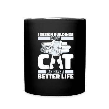 Architect Architecture Cat - Full Colour Mug - black - Front