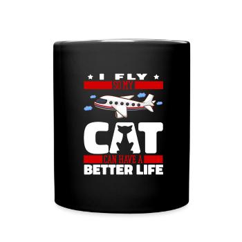 Flugbegleiter Stewardess Katze - Tasse einfarbig - Schwarz - Vorne