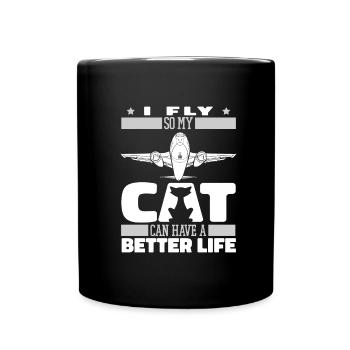 Flugbegleiter Stewardess Katze - Tasse einfarbig - Schwarz - Vorne