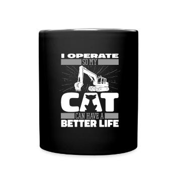 Excavator driver cat - Full Colour Mug - black - Front