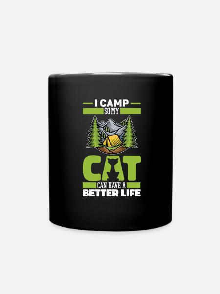 Tent Camping Camping Cat - Full Colour Mug - black