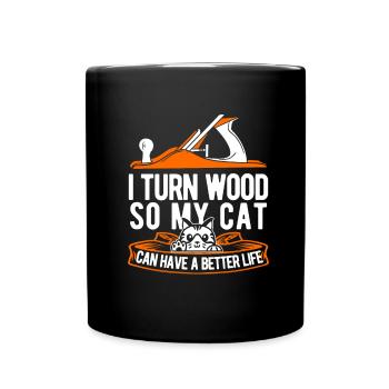 Woodturning Turner Cat - Full Colour Mug - black - Front