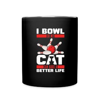 Bowling Bowlen Bowler Katze - Tasse einfarbig - Schwarz - Vorne
