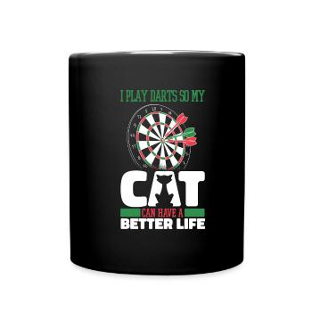 Dart Dartspieler Katze - Tasse einfarbig - Schwarz - Vorne