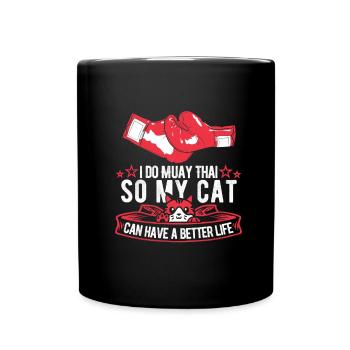 Muay Thai Thaiboxen Katze - Tasse einfarbig - Schwarz - Vorne