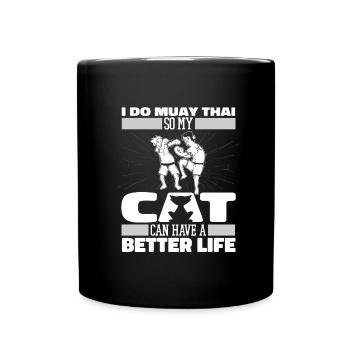 Muay Thai Thaiboxen Katze - Tasse einfarbig - Schwarz - Vorne