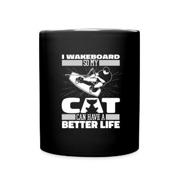 Wakeboard Wakeboarder Katze - Tasse einfarbig - Schwarz - Vorne