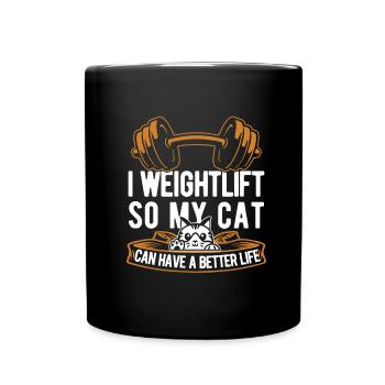 Gewichtheben Gewichtheber Katze - Tasse einfarbig - Schwarz - Vorne