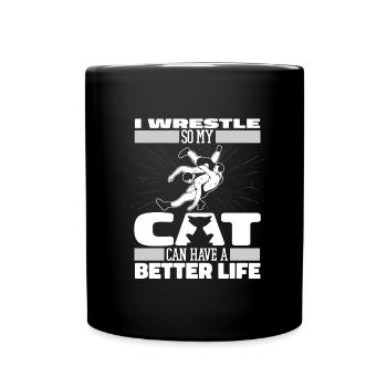 Wrestling Wrestler Katze - Tasse einfarbig - Schwarz - Vorne